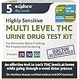 Exploro Highly Sensitive 3-Level THC Urine at Home Drug Test Kit, Drug Test Kit Marijuana Drug Test, THC Drug Test Urine, Easy Home Drug Test Marijuana/THC Substance Abuse, 5 Dip-Cards 20-50-100 ng/ml