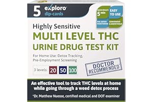 Exploro Multi Level THC Drug Test Kit – 3 Level Marijuana & Weed Test at Home (20, 50, 100 ng/ml) – Urine THC Test Strips for
