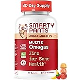 SmartyPants Multivitamin for Men & Women, Multivitamin Gummies with Omega 3 (DHA/EPA), Vitamin D3, C, Vitamin B12, B6, A, K & Zinc, Biotin, Gluten Free, 90 Count (30 Day Supply)