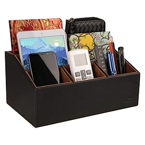 LAMOTI Leather Desk Organizer, New Devided 5 Compartments Desktop Unifier, Premium Crafted. (Black)