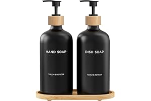 Black Soap Dispenser Set with Tray - Hand and Dish Soap Dispenser for Kitchen - Bamboo Pump Bottles for Kitchen Sink,Modern K