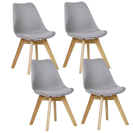 WOLTU® 4er Set Esszimmerstühle Küchenstuhl Design Stuhl Esszimmerstuhl Kunstleder Holz Grau BH29gr-4