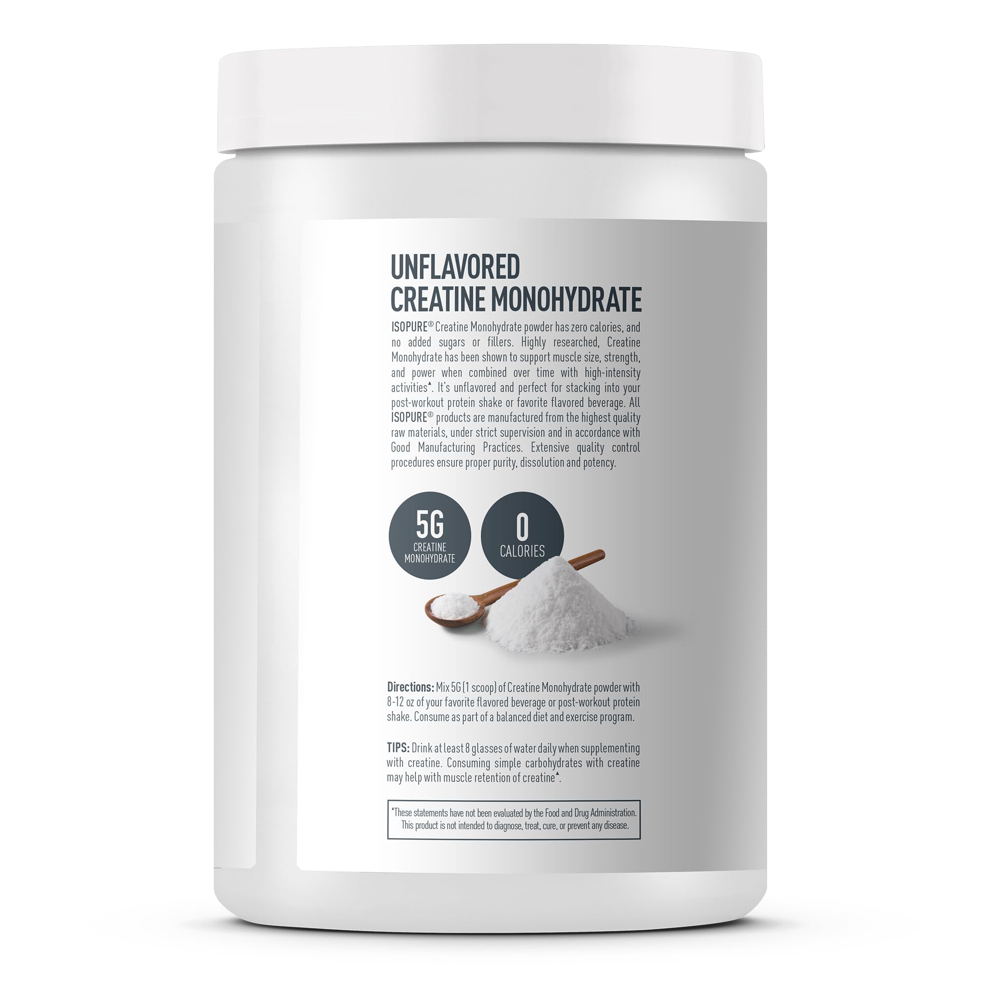 Isopure 100% Pure Creatine Monohydrate Powder, Sugar Free, Unflavored, 5g Creatine Monohydrate Per Serving, 1.1 Lbs, 100 Servings (Packaging May Vary)