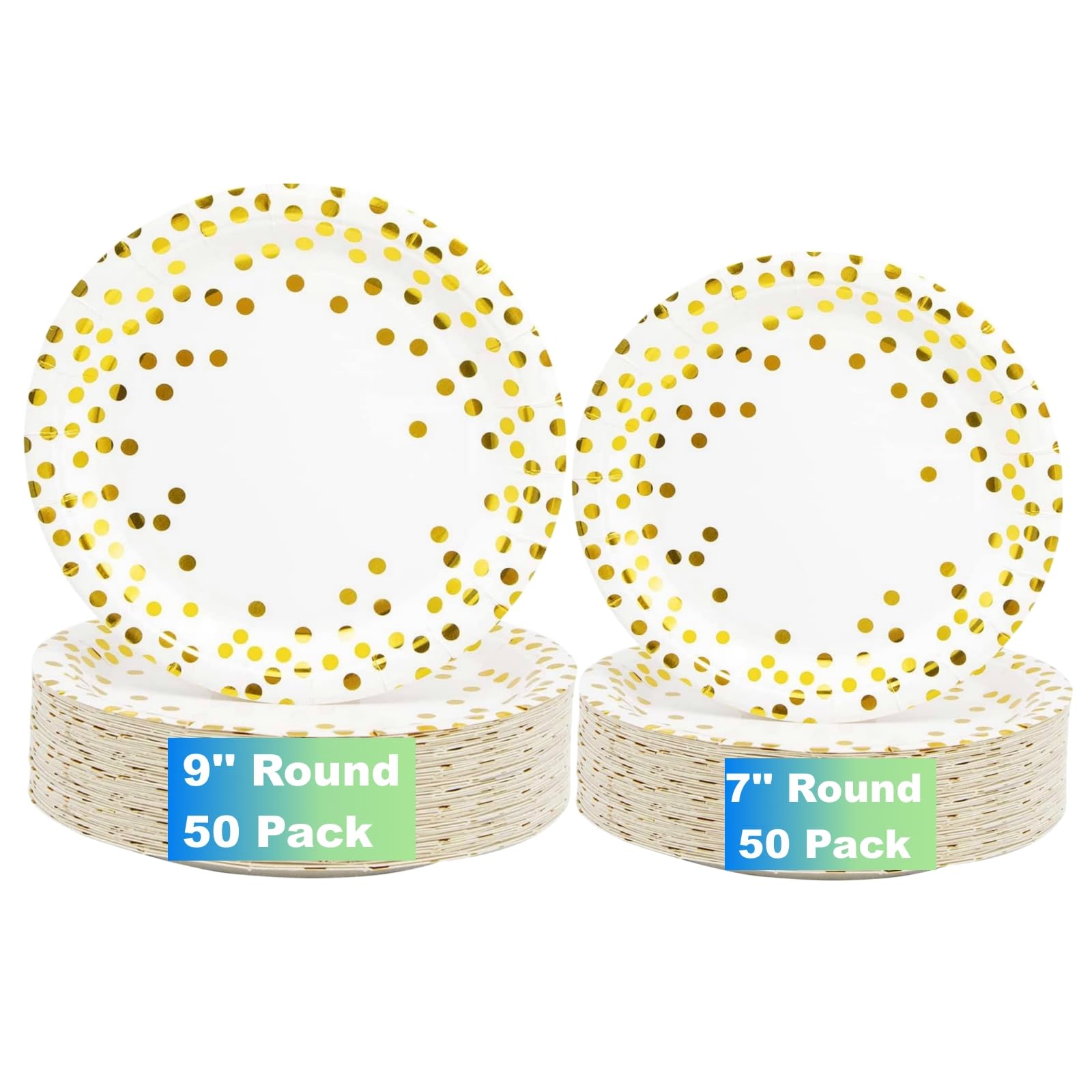 CEILIWEN White and Gold Paper Plates, 50 x 9'' Paper Dinner Plates and 50 x 7'' Paper Dessert Plates, Disposable Party Plate Set, White and Gold Party Decoration Supplies, Pack of 100 — image 1