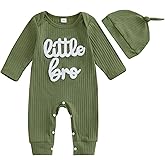 Pivanzore Little Brother Newborn Outfit Letters Printed Baby Romper Fall Winter Infant Boy Clothes With Hat
