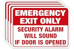 FAITTOO Emergency Exit Only - Security Alarm Will Sound If Door Is Opened Sign, 4 Pack, 10 x 7 inch .40 Rust Free Aluminum, UV Protected, Weather Resistant, Waterproof, Durable Ink, Easy to install