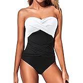 Holipick Women Strapless One Piece Swimsuits Tummy Control Bandeau Bathing Suits Retro Slimming Swimwear