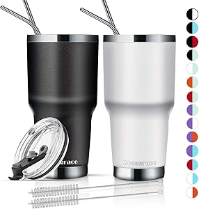 Zonegrace 2 Pack 30oz Insulated Tumbler cups with Lids and Straw, Stainless Steel Vacuum Double Wall Travel Tumbler, Durable Insulated Coffee Travel Mug, Thermal Cup with Splash Proof Sliding lids