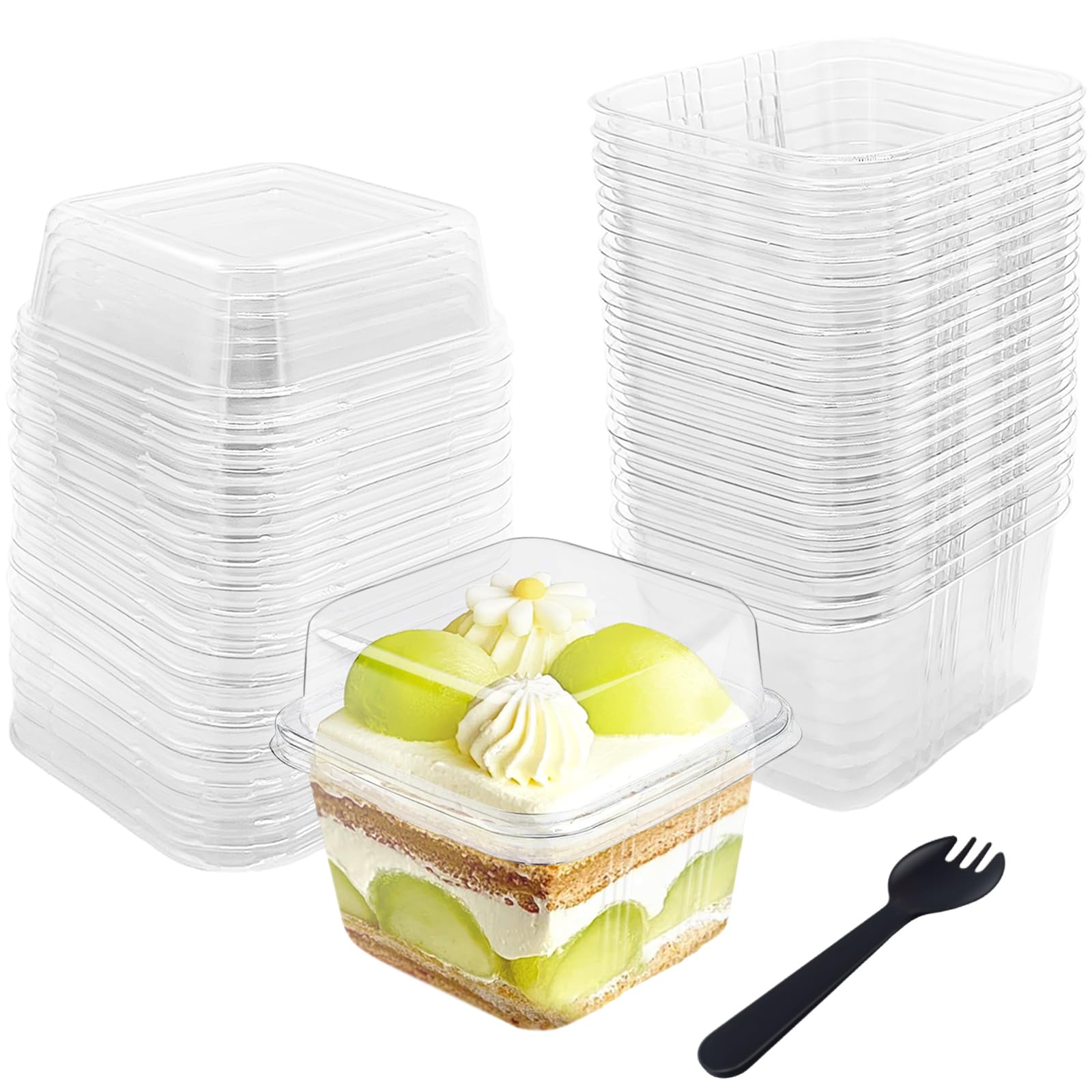 Photo 1 of ***MISSING LIDS & FORKS*** Qyyiguf 50 Pcs 8OZ Plastic Dessert Cups with Lids and Spoons,Square Parfait Cups,Disposable Ice Cream Containers for Cupcake,Pudding,Snacks,Yogurt,ParfaitFruits,MousseLPNPMEY1938671