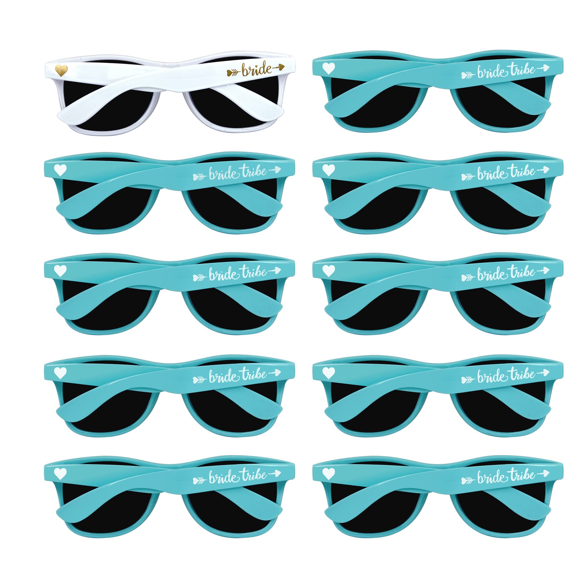 LADY&HOME 10 Pcak Hen Party Sunglasses Bride Tribe and Bride To Be Sunlasses for Women Bridesmaid Gifts Sunglasses for Bridal Shower Bachelorette Party Accessories (Turquoise)