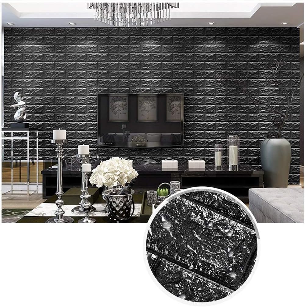 Ann 3D Brick Wall Stickers, Self Adhesive Wallpaper DIY Removable Wallpaper Soundproofing Self- Adhesive Wallpaper, for Living Room Bedroom Bar TV Wall Office Decoration (Black)