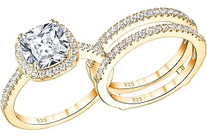 Blongme 2.66CT Wedding Engagement Rings Set for Women 925 Sterling Silver Cushion Halo CZ Wedding Bands Promise Bridal Ring Enhancer for her Size 4-12