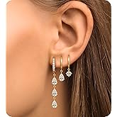 Surgical Steel Small 14K Gold Plated Huggie Hoop Earrings Set,Hypoallergenic Lightweight Waterproof & Non Tarnish, Drop Dangle with CZ for Women-Multiple Piercings