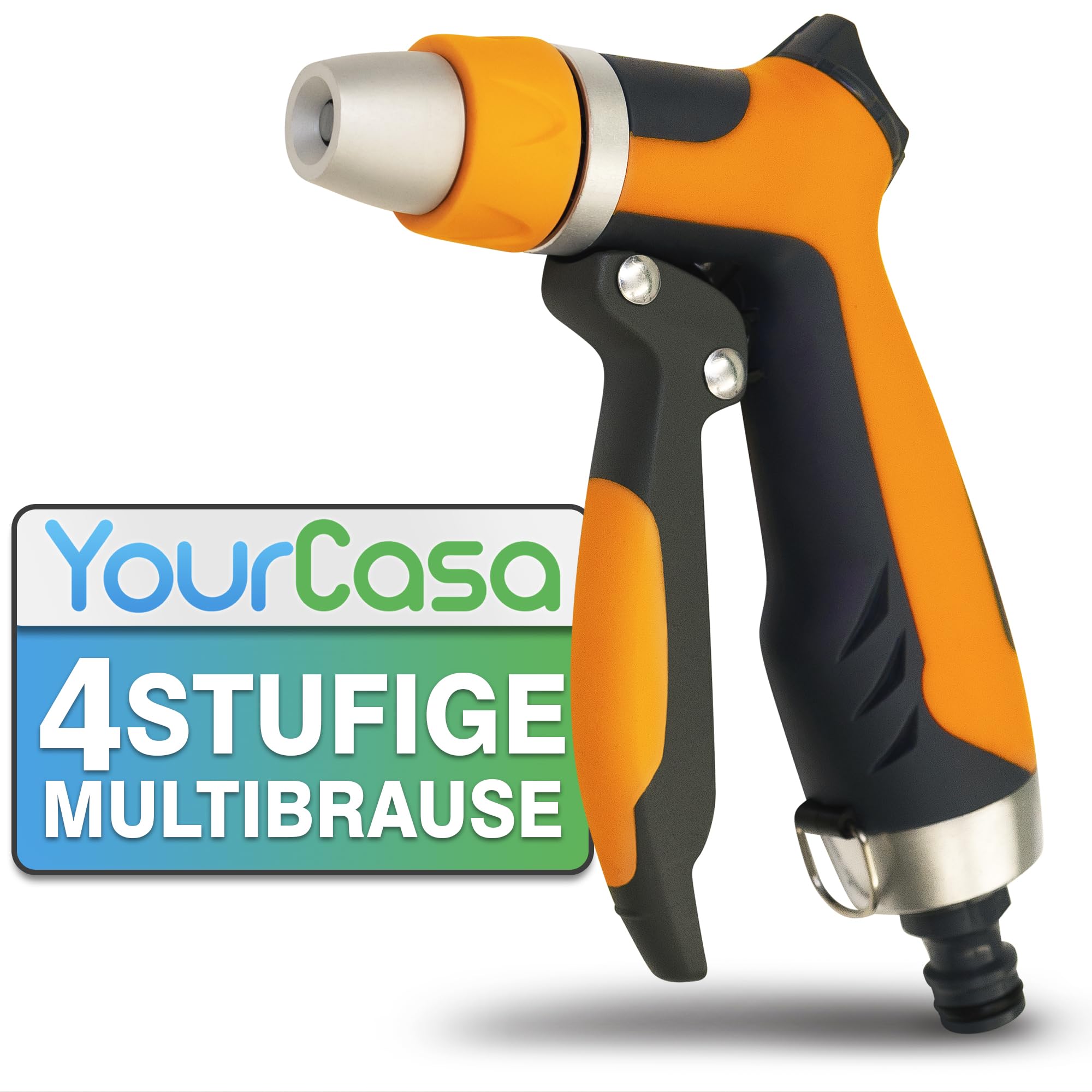 YourCasa Gartenbrause aus Aluminiumgehäuse - Gartenspritze verstellbaren Sprühmustern - Brause Spritze mit Gartenschlauch Aufsatz - Handbrause - Garten Wasserspritze Düse Reinigungsspritze (Orange) 8
