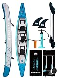 BEYOND MARINA Inflatable Kayak 3 Person Adult- Drop Stitch Triple Kayak | with Aluminum Paddles, Seats, Footrests, Pump, Fins, Mariner 15.1ft