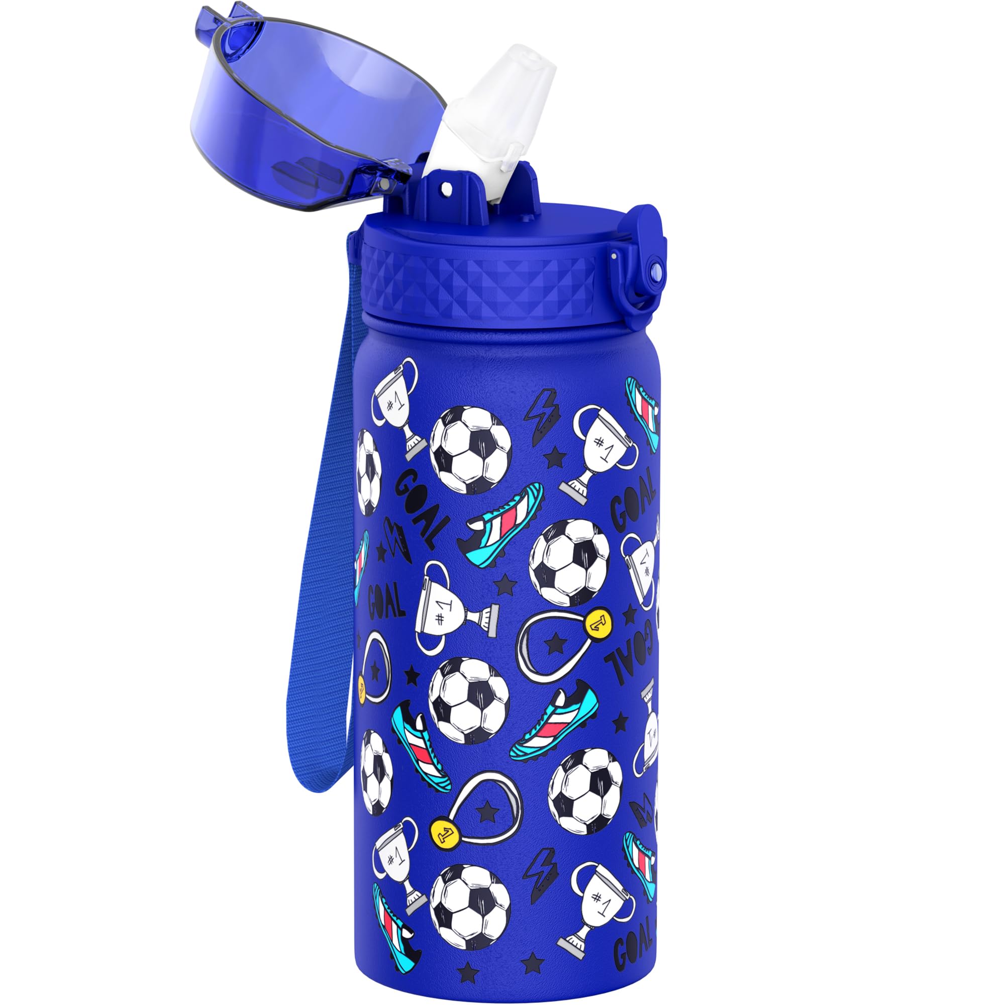 Photo 1 of GOPPUS 18oz Kids Insulated Water Bottle with Straw Lid Cute Double Wall Stainless Steel Metal Leak Proof with Anti-Dust Lid