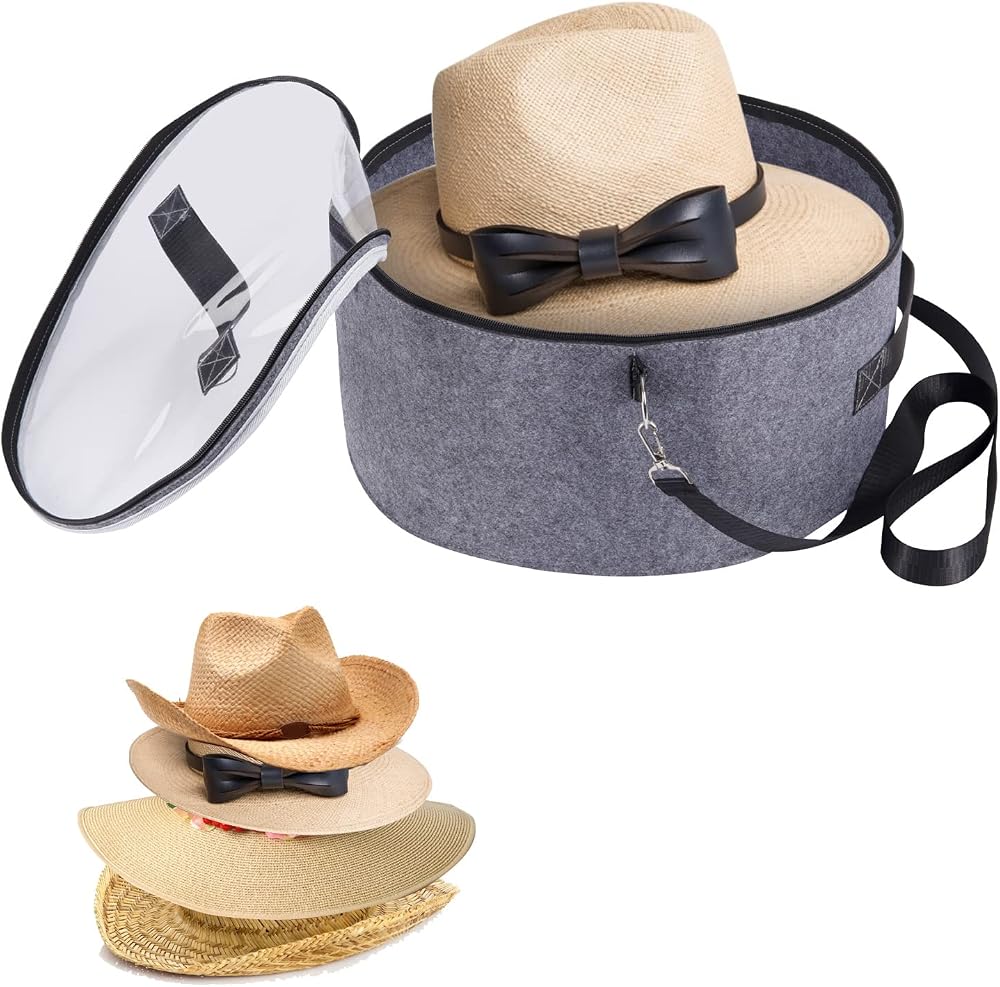 Ohiyoo Large Round Felt Hat Box Storage Foldable Hat Carrier for Hats Toys