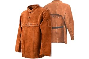 LeaSeek Leather Welding Jacket - Heavy Duty Welding Apron with Sleeve