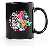 QUICQOD Mental Health Coffee Mug,Therapist Mug Ceramic Black Cup for Counselling Office Therapy Office Decor,Psychologist Gifts,Gifts for Therapist Women 11Oz