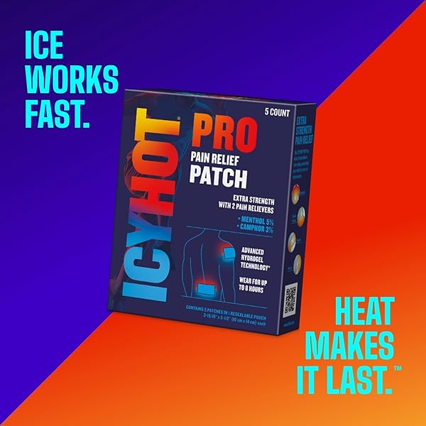ICY HOT PRO NO-MESS PAIN RELIEF PATCHES WITH MENTHOL & CAMPHOR & ADVANCED HYDROGEL TECHNOLOGY, 5 CT.
