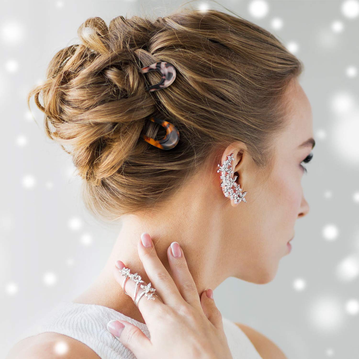 4 Pieces Cellulose Acetate Tortoise Shell U-Shaped Hair Pin French Style Hair Stick 2 Prong Updo Chignon Pins for Women Girls : Beauty