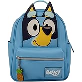 AI ACCESSORY INNOVATIONS Bluey Big Face Mini Cosplay PU Backpack Purse, Shoulder Bag with Epoxy Filled Metal Pineapple Charm, 10.5 Inch, Adjustable Straps, Faux Leather