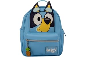 AI ACCESSORY INNOVATIONS Bluey Big Face Mini Cosplay PU Backpack Purse, Shoulder Bag with Epoxy Filled Metal Pineapple Charm, 10.5 Inch, Adjustable Straps, Faux Leather