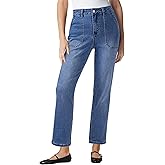 luvamia Straight Leg Jeans for Women Trendy High Waisted Stretchy Denim Pants Ankle Length Patch Pocket Trouser Jeans