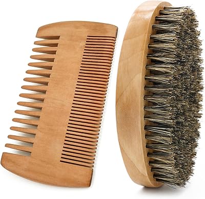 TakFree Beard Brush Comb Set for Men Wooden Boar Bristle Beard Grooming Kit