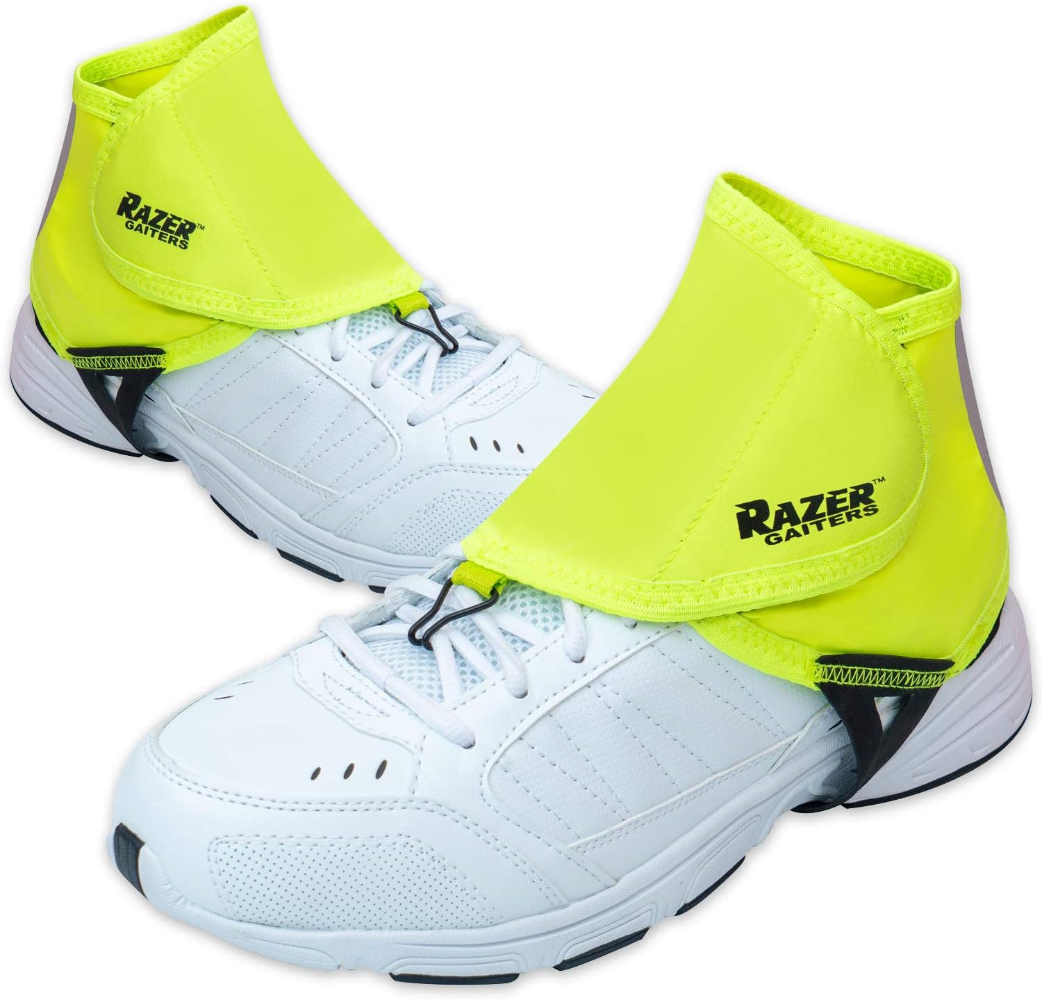 High Visibility Neon Green Trail Running Gaiters with Reflective Stripes - Shoe and Neck Gaiters for Women and Men - Large
