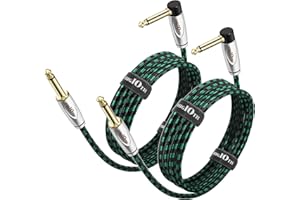 Augioth Guitar Cable 20 ft 2 Pack, Electric Instrument Bass Cable AMP Cord 1/4 Straight to Angled Black and Green Braided