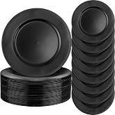 Jinei 36 Pack 13 Inch Black Beaded Round Charger Plates | Plastic Reusable Dinner Plate Tray, Table Decoration for Halloween Christmas Wedding Birthday Party Holiday Event