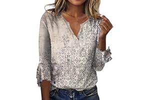 VEZAD JXQCWY Women Bell 3/4 Sleeve Top Dressy Casual V-Neck Floral Print Blouse Spring Going Out T-Shirt