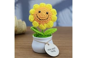 MSEHKM Encouragement Crochet Flowers with Positive Wooden Affirmations Handmade Artifical Flower Decor Ideal for Birthday/Christmas/Thank You Present (Gold Sunflower, You GOT This)