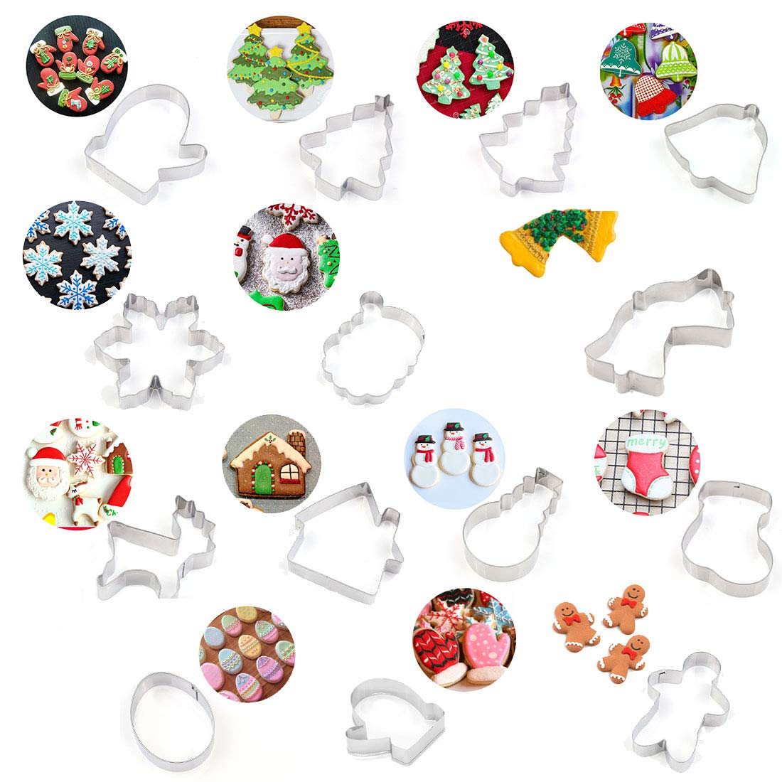 14 Pcs Christmas Cookie Cutters Stainless Steel Holidays Cookies Molds for Xmas Holiday Cookies, Making Muffins, Biscuits, Sandwiches, Snowflake Cookies, Christmas Party and Baking Gift