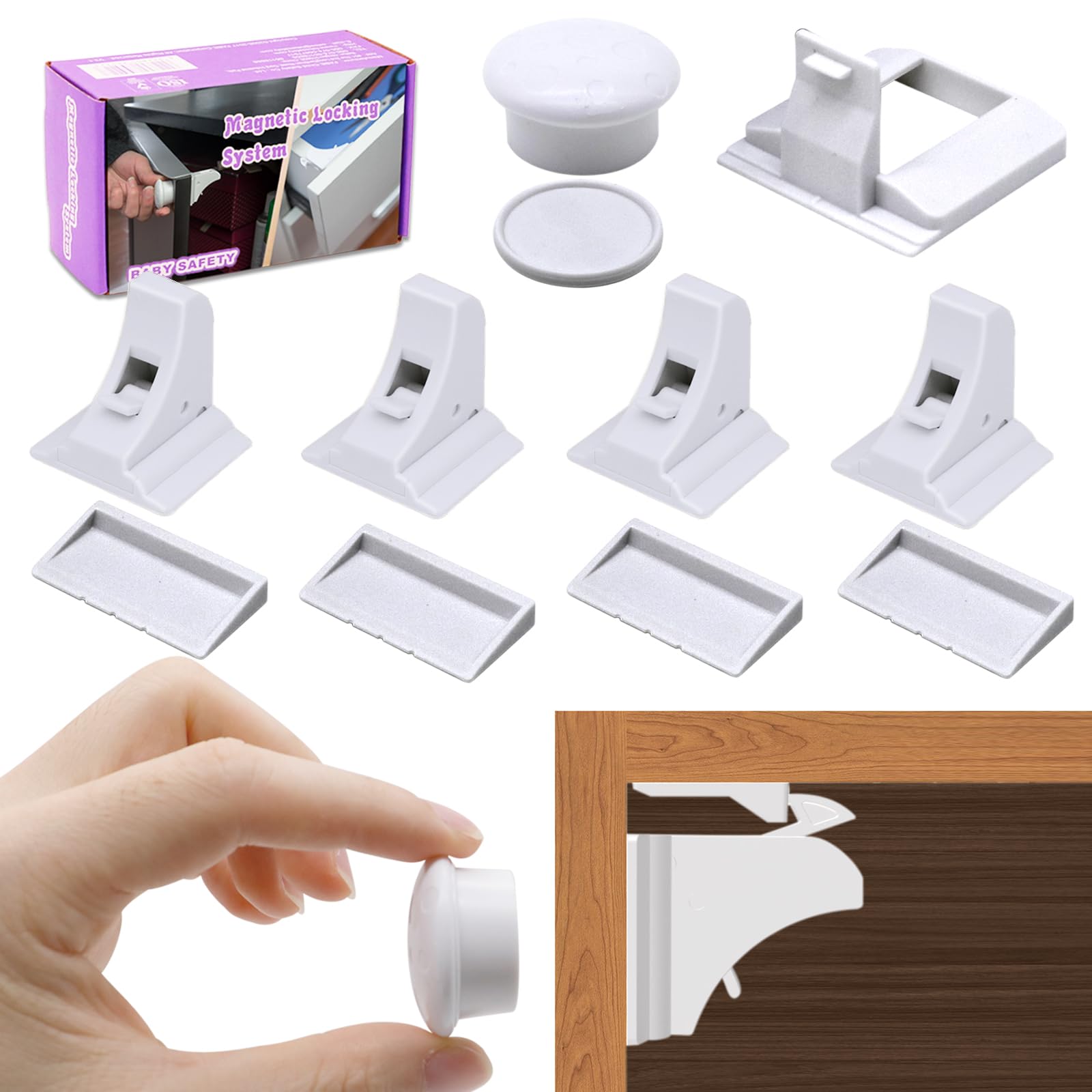 Photo 1 of Magnetic Drawer Locks for Baby Proofing, Child Safety Magnet Cabinet Lock, Safety First Adhesive Magnetic Locks for Cupboard and Pantry Door (4Locks + 1Key)