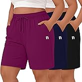 Neer 3 Pack Plus Size Women's Bermuda Shorts Cotton Drawstring High Waisted Casual Athletic Sweatpants Shorts with Pockets