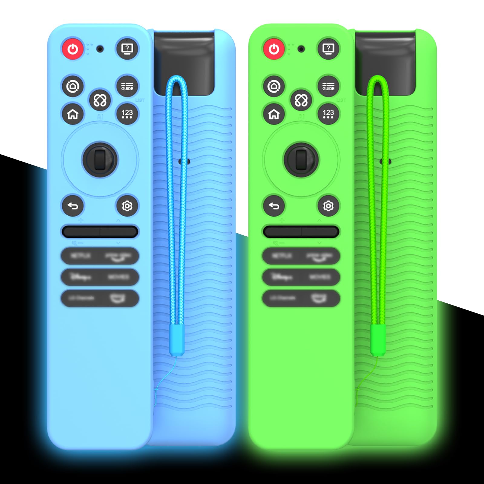 FGERWZ 2-Pack Silicone Cover for LG MR25GA Remote (2025), Anti-Slip Shockproof Protective Case for MR25GA Compatible with 2025 LG OLED Smart TV C5 B5 G5 M5 Series Remote w/Lanyard (Blue+Green)