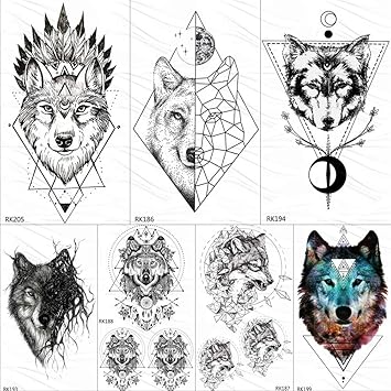 India Wolf Totem Geometric Tribal Temporary Tattoos Sticker