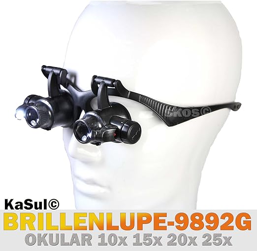 Brillenlupe 9892G * Okular bis 25 X Vergrößerung | 2x LED | austauschbare Linsen