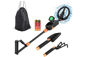 GATTLELIC Metal Detector for Kids with Shovel and Rake, 7.5" Waterproof Metal Detector Coil with LCD Display, Handheld Metal Detector for Ages 8-12 Exploration Hiking Detecting Gold Coin Treasure