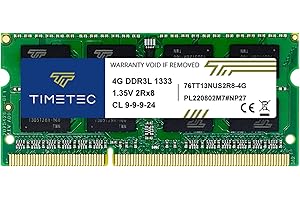 Timetec 4GB DDR3 / DDR3L 1333MHz PC3-10600 Non-ECC Unbuffered 1.5V / 1.35V CL9 2Rx8 Dual Rank Low Density 204 Pin SODIMM Lapt