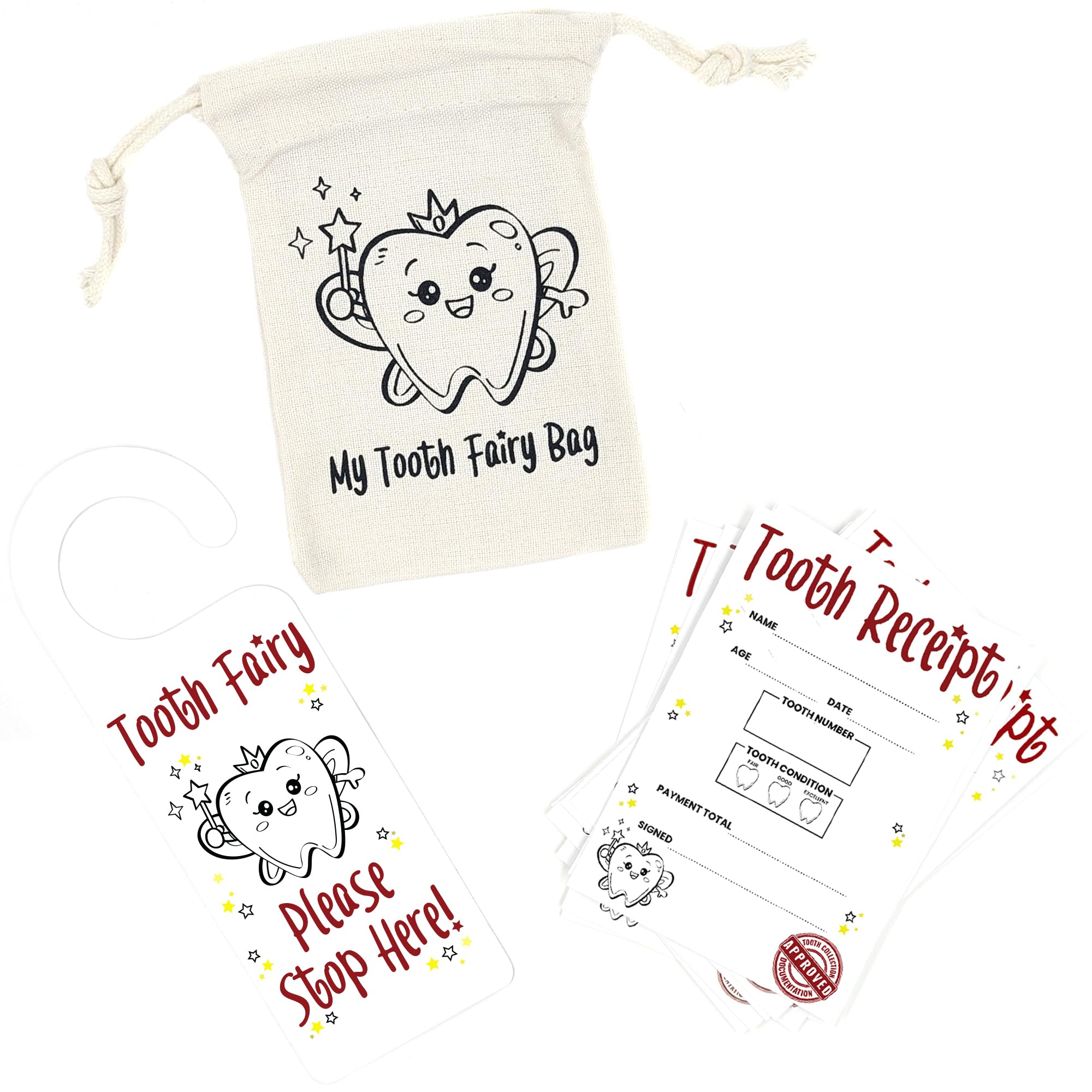 A&M Natural Living Tooth Fairy Bag Set, Kit Includes 1 x Tooth Bag, 20 x A7 Certificates and 1 x Door Hanger, Designed and Printed in The UK