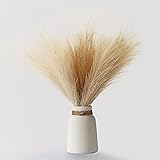 PERFNIQUE Faux Pampas Grass, Set of 6 Stems 17'' Short Artificial Fake Flowers, Small Vase Fillers, Rustic Trendy Cottagecore