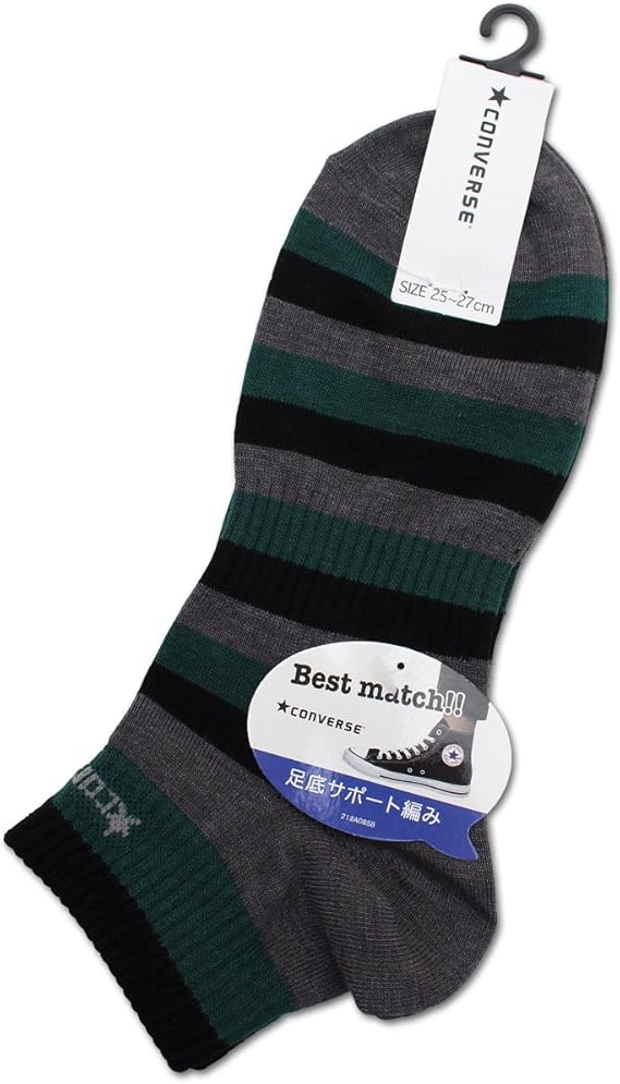 Amazon コンバース 靴下 メンズ ソックス ボーダー柄 足底サポート編み スニーカー丈ソックス Converse 25 27cm チャコール スポーツソックス 通販