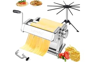 2 in 1 Pasta Maker with Pasta Rack, Lynndia Pasta Machine with 9 Dough Rollers with Adjustable Thickness and 2 Blade Dough Cutters and Desktop Fixing Clip, Suitable for Homemade Pasta,Spaghetti-SLIVER