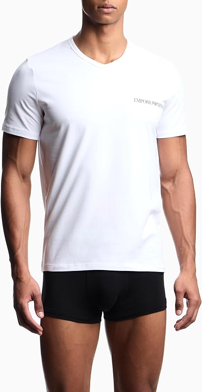 Herren T-Shirt aus Reiner Baumwolle, V-Ausschnitt, Weiß, Größe S