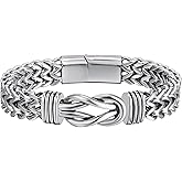 Cupimatch Men's Infinite Symbol Bracelet: Double Wheat Chain Stainless Steel Magnetic Buckle Heavy Metal Bracelet Anniversary Men's Gift