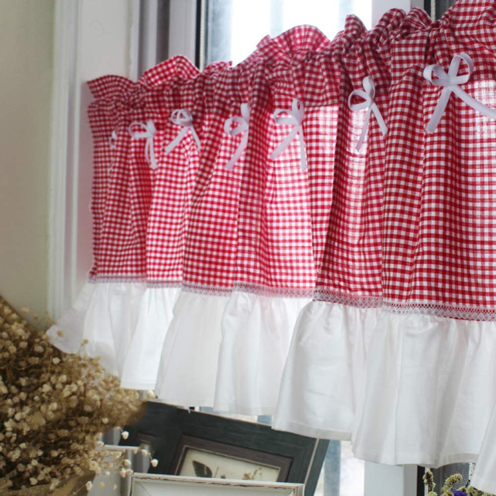 Bai Roman Curtain Red Lattice Cloth Fabric Coffee Curtain Kitchen
