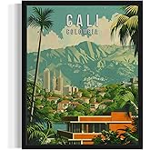 Cali Colombia Wall Art Poster Print, South America Landscape Retro Decor Travel Poster Vintage Artwork Painting Living Room and Bathroom Gallery A5 (Cali Colombia, 18 x 24 inches, Unframed)